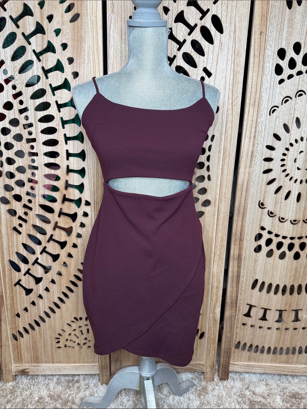 Lulu's Wine Cutout Mini Dress with Spaghetti Straps